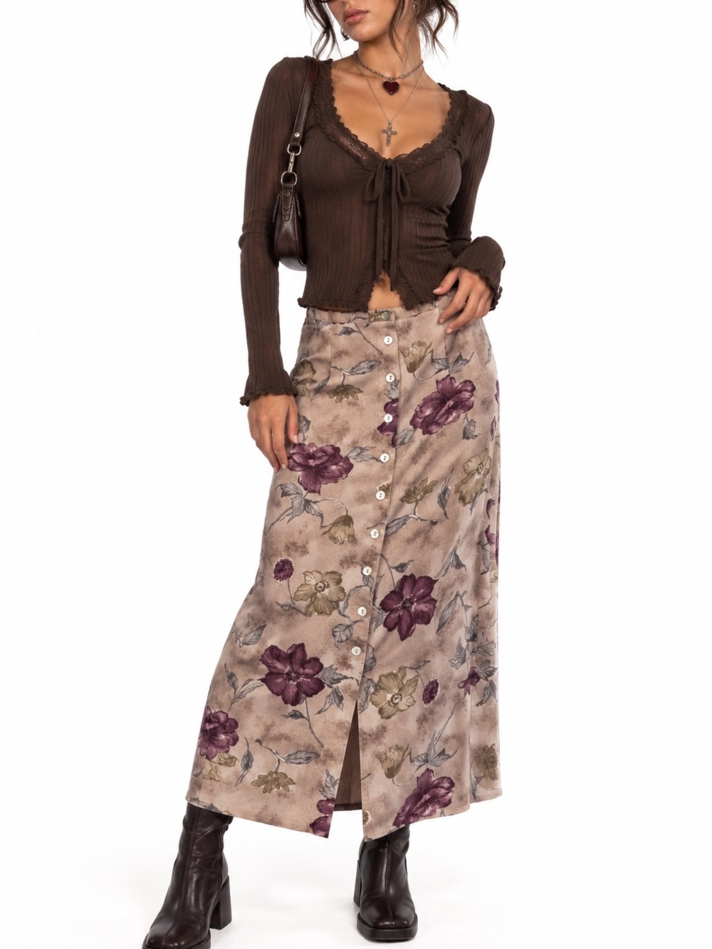 VINTAGE METROPOLITAN 100% RAYON FLORAL MAXI SKIRT Y2K BOHO GRUNGE BUTTON FRONT